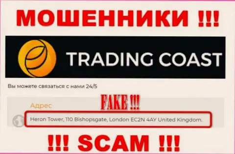 Юридический адрес регистрации Trading-Coast Com, расположенный на их интернет-ресурсе - ненастоящий, будьте весьма внимательны !!!