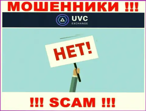 На web-сервисе мошенников UVC Exchange не имеется ни слова о регуляторе организации