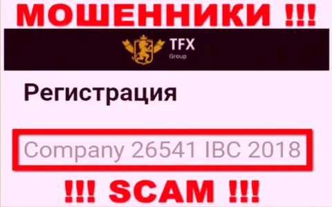 Регистрационный номер, принадлежащий жульнической компании TFX FINANCE GROUP LTD - 26541 IBC 2018