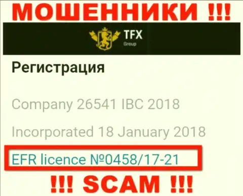 Средства, отправленные в TFX-Group Com не вернуть, хоть предоставлен на информационном ресурсе их номер лицензии