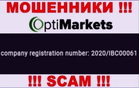Регистрационный номер, под которым зарегистрирована компания OptiMarket Co: 2020/IBC00061