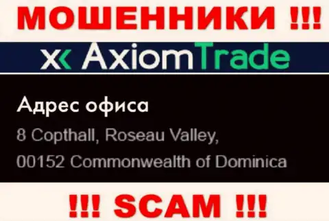 Контора Аксиом-Трейд Про находится в офшорной зоне по адресу: 8 Copthall, Roseau Valley, 00152 Commonwealth of Dominika - стопроцентно интернет кидалы !!!