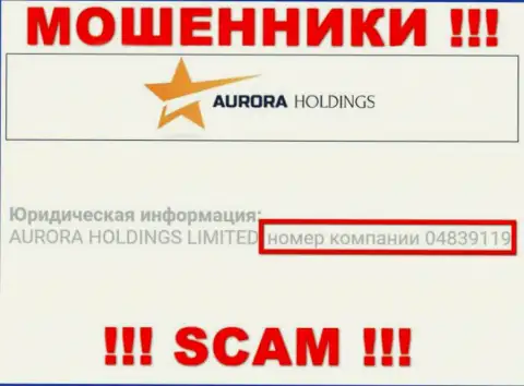 Номер регистрации кидал Aurora Holdings, приведенный у их на официальном веб-ресурсе: 04839119