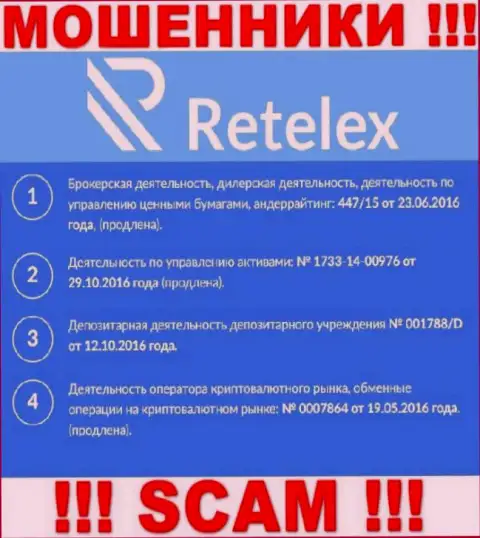 Retelex, запудривая мозги реальным клиентам, опубликовали у себя на сайте номер своей лицензии
