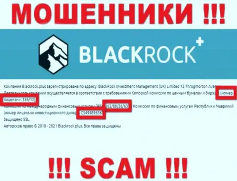 BlackRock Plus прячут свою мошенническую суть, показывая на своем веб-портале номер лицензии на осуществление деятельности