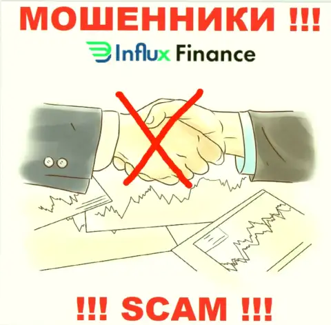На сайте махинаторов InFluxFinance не имеется ни единого слова о регуляторе компании