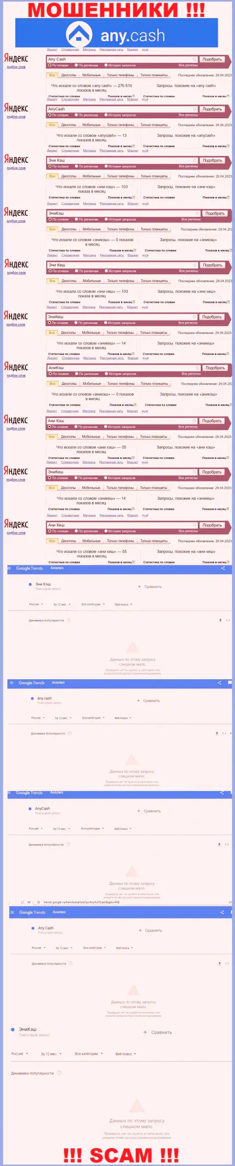 Скриншот статистических данных запросов по противозаконно действующей организации АниКеш