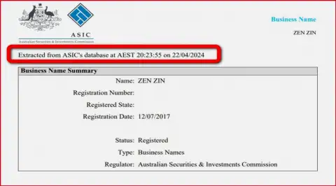 Документ, который подтверждает наличие регистрации у брокерской компании Зиннейра Ком