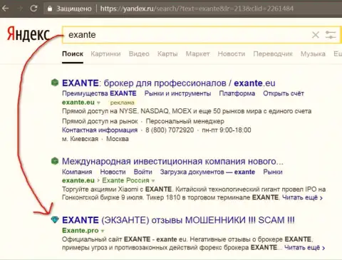 Пользователи Яндекс проинформированы, что Эксанте это ФОРЕКС КУХНЯ !!!