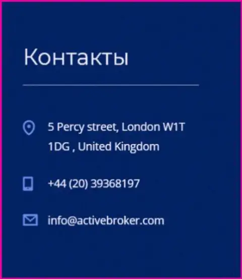 Адрес главного офиса ФОРЕКС компании Актив Брокер, предоставленный на официальном сайте указанного Forex брокера