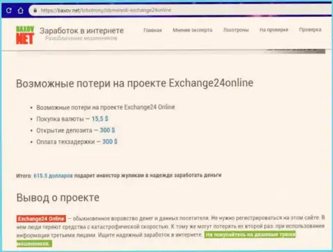 Exchange24Online Com - это шулера, прикарманивают денежные вложения у валютных игроков