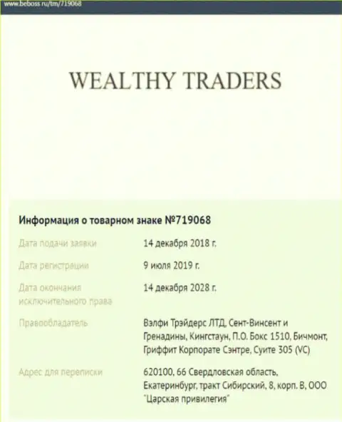 Сведения о брокерской организации Wealthy Traders, позаимствованные на web-сервисе beboss ru