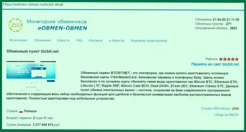 Справочная информация об организации BTCBit на ресурсе eobmen-obmen ru